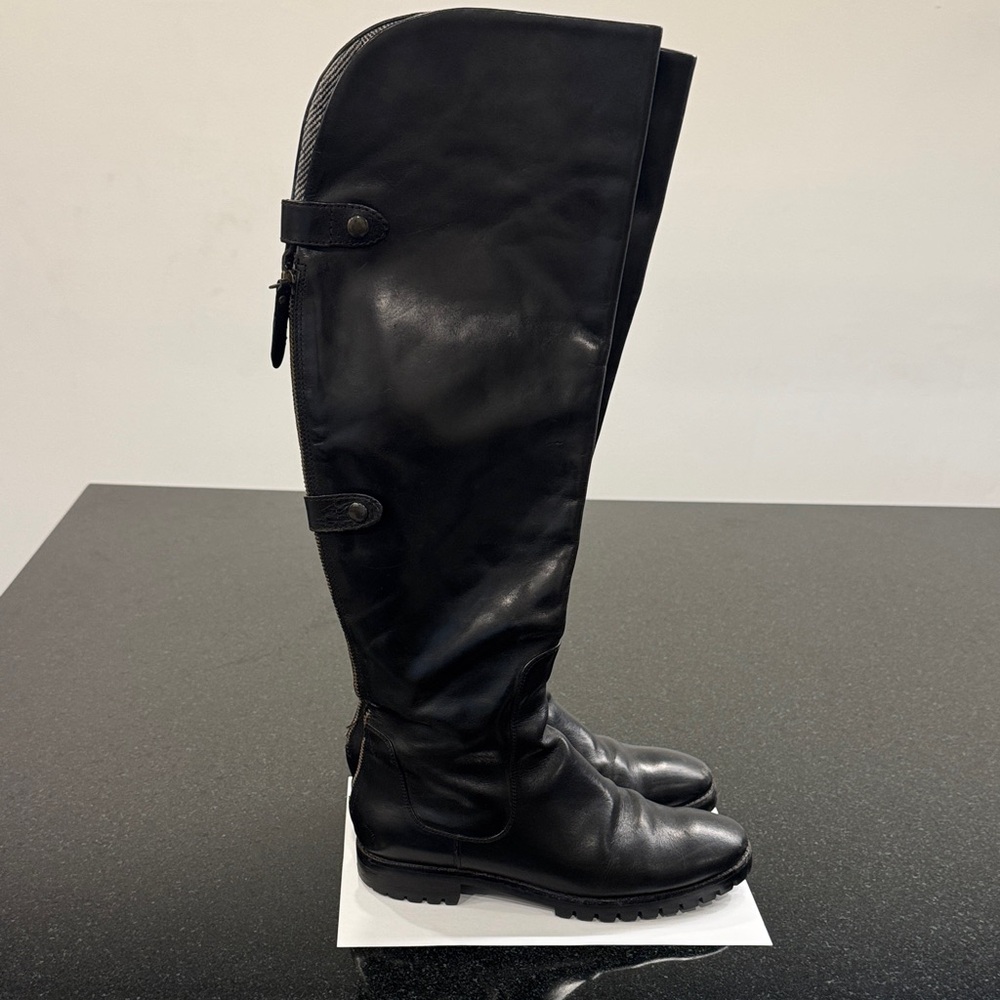 Cole Haan Nike Air Over The Knee Wool Lined Black Leather Boots 8.5